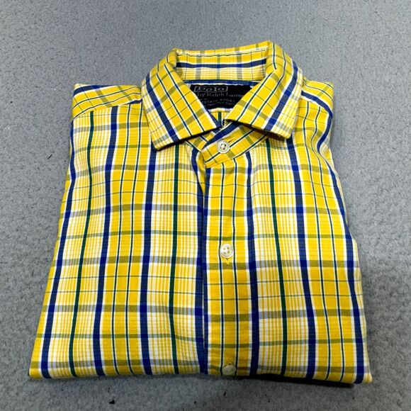 Vintage Polo Ralph Lauren Shirt Men Medium Yellow Blue Estate Sport 2 Ply Casual - Picture 1 of 16